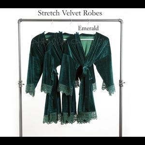Emerald Green Stretch Velvet & Lace robe